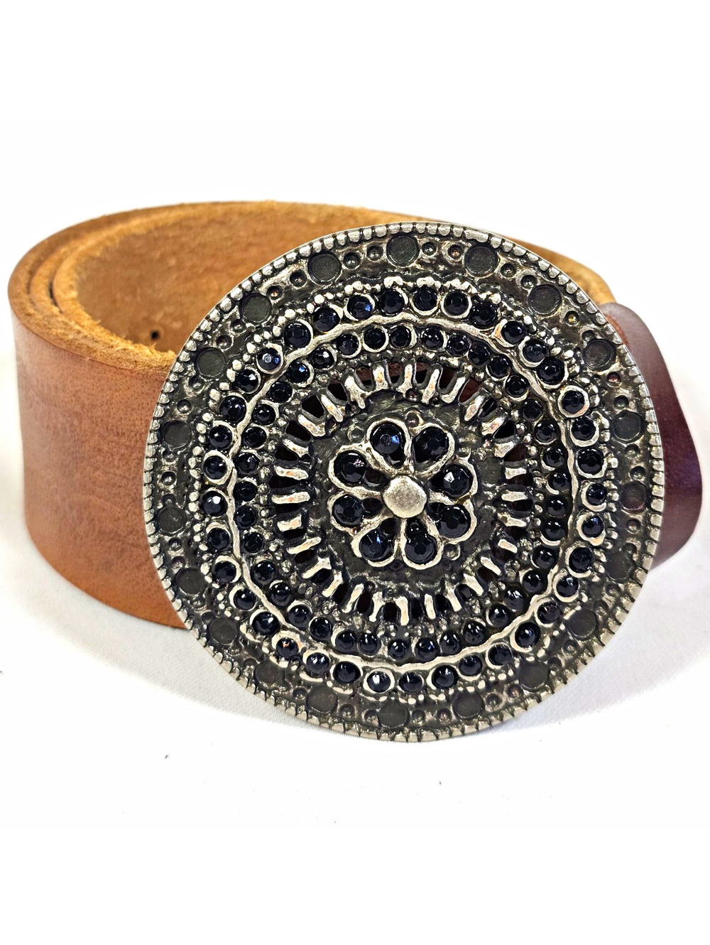 Buckle Men's Belt Size 32 Brown 1.5in Adjustable Tooled w/ Silver Buckle